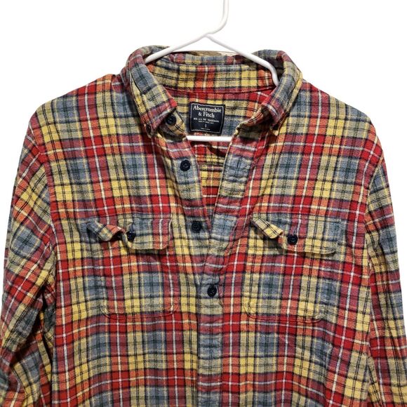 ABERCROMBIE & FITCH Men's Red Plaid Flannel shirt Small - Picture 3 of 6